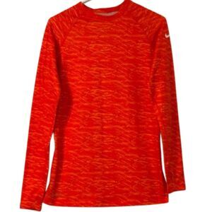 Nike Pro Dry Fit Combat Shirt Womens Large Orange Fitted Long Sleeve Compression